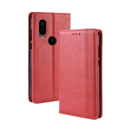 Magnetic Buckle Retro Crazy Horse Texture Horizontal Flip Leather Case for Motorola MOTO One Vision, with Holder & Card Slots & Photo Frame(Red) by buy2fix