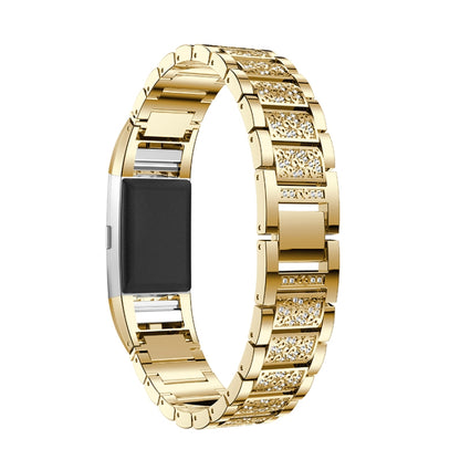 Diamond-studded Solid Stainless Steel Watch Band for Fitbit Charge 2(Gold) - Watch Bands by buy2fix | Online Shopping UK | buy2fix