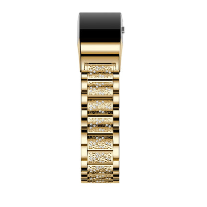 Diamond-studded Solid Stainless Steel Watch Band for Fitbit Charge 2(Gold) - Watch Bands by buy2fix | Online Shopping UK | buy2fix