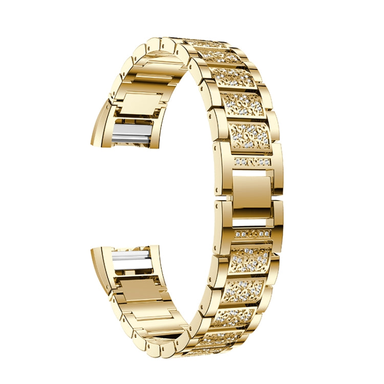 Diamond-studded Solid Stainless Steel Watch Band for Fitbit Charge 2(Gold) - Watch Bands by buy2fix | Online Shopping UK | buy2fix