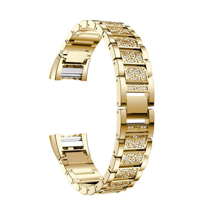 Diamond-studded Solid Stainless Steel Watch Band for Fitbit Charge 2(Gold) - Watch Bands by buy2fix | Online Shopping UK | buy2fix