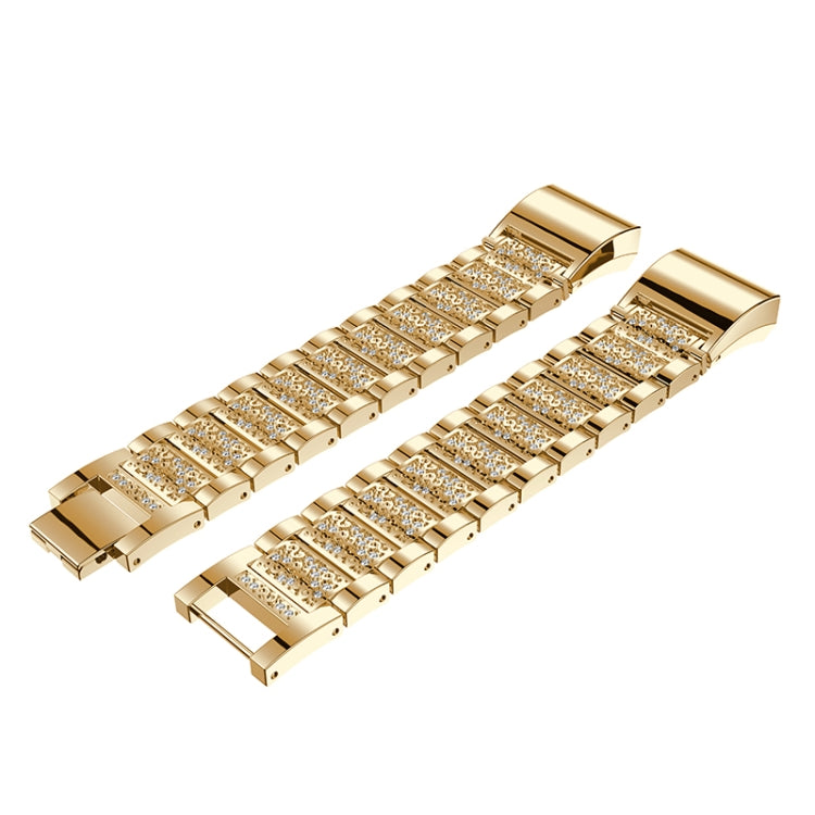 Diamond-studded Solid Stainless Steel Watch Band for Fitbit Charge 2(Gold) - Watch Bands by buy2fix | Online Shopping UK | buy2fix