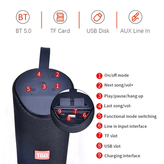 T&G TG169 LED Portable Bluetooth Speaker Outdoor Waterproof Subwoofer 3D Stereo Mini wireless Loudspeaker Support AUX FM TF card(Black) - Desktop Speaker by T&G | Online Shopping UK | buy2fix