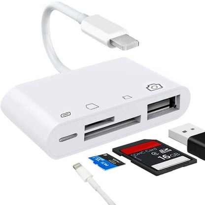 ZS-S1827 4 in 1 SD Card + TF Card + 8 Pin Charge + USB Interface to 8 Pin Interface Camera Reader Adapter, Support All iOS System by buy2fix