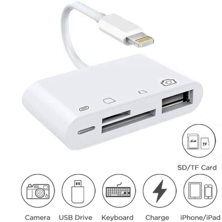 ZS-S1827 4 in 1 SD Card + TF Card + 8 Pin Charge + USB Interface to 8 Pin Interface Camera Reader Adapter, Support All iOS System by buy2fix