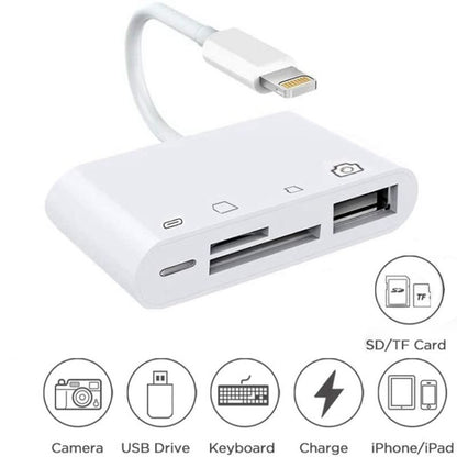 ZS-S1827 4 in 1 SD Card + TF Card + 8 Pin Charge + USB Interface to 8 Pin Interface Camera Reader Adapter, Support All iOS System by buy2fix