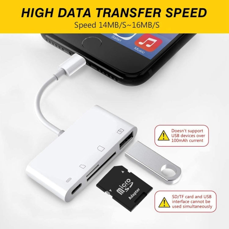 ZS-S1827 4 in 1 SD Card + TF Card + 8 Pin Charge + USB Interface to 8 Pin Interface Camera Reader Adapter, Support All iOS System by buy2fix