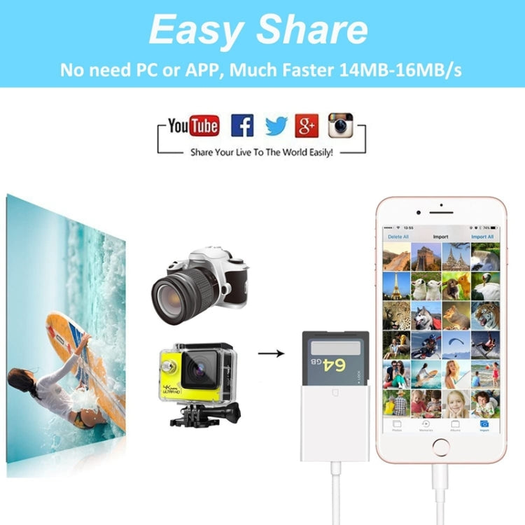 ZS-KL21810 8 Pin to SD Card Camera Card Reader Adapter, Support All iOS System by buy2fix