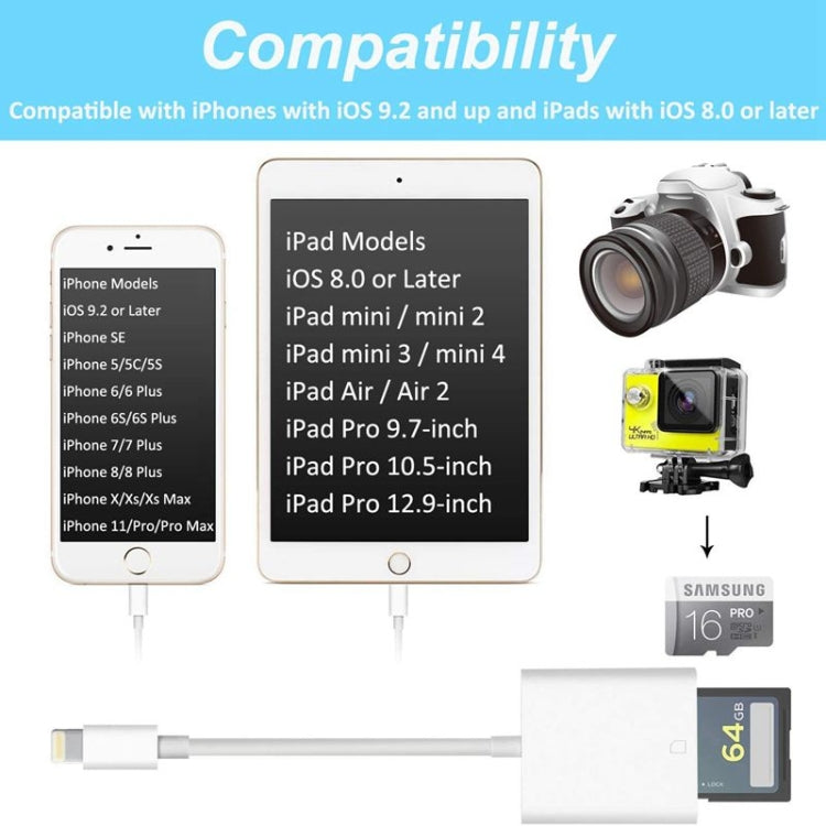 ZS-KL21810 8 Pin to SD Card Camera Card Reader Adapter, Support All iOS System by buy2fix