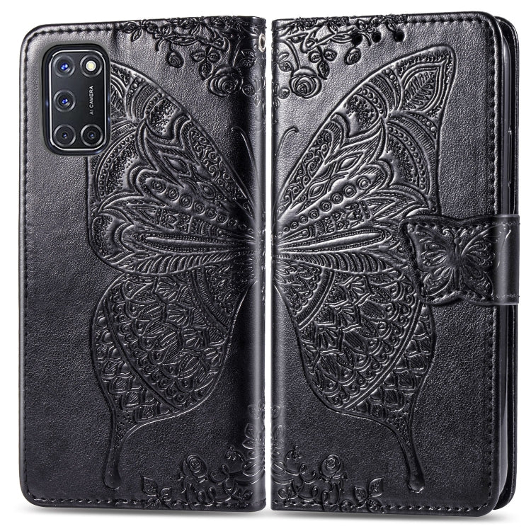 For OPPO A52/A72/A92 Butterfly Love Flower Embossed Horizontal Flip Leather Case with Bracket / Card Slot / Wallet / Lanyard(Black) by buy2fix