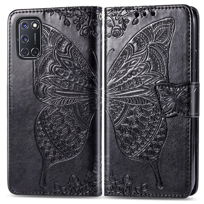 For OPPO A52/A72/A92 Butterfly Love Flower Embossed Horizontal Flip Leather Case with Bracket / Card Slot / Wallet / Lanyard(Black) by buy2fix