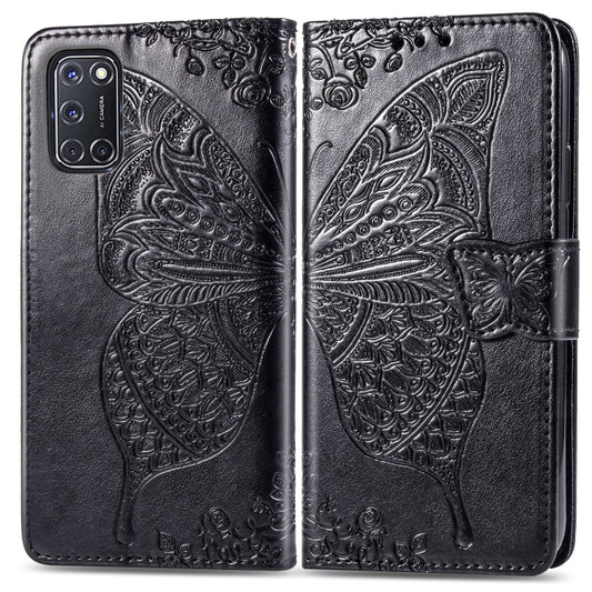 For OPPO A52/A72/A92 Butterfly Love Flower Embossed Horizontal Flip Leather Case with Bracket / Card Slot / Wallet / Lanyard(Black) by buy2fix