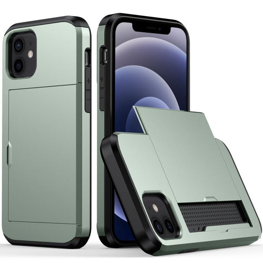 For iPhone 12 mini Shockproof Rugged Armor Protective Case with Card Slot(Army Green)