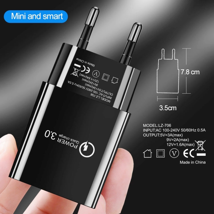 Mini QC3.0 USB 18W Mobile Phone Tablet Universal Fast Charger, EU Plug(Black) - USB Charger by buy2fix | Online Shopping UK | buy2fix