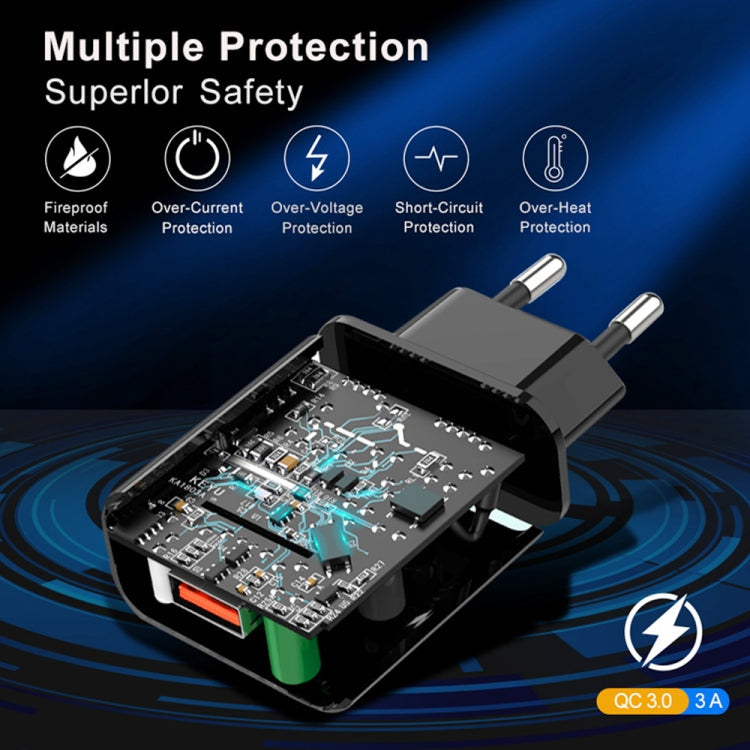 Mini QC3.0 USB 18W Mobile Phone Tablet Universal Fast Charger, EU Plug(Black) - USB Charger by buy2fix | Online Shopping UK | buy2fix