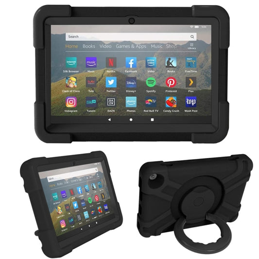 For Amazon Kindle Fire HD8 (2020) PC + Silicone Shockproof Combination Case with 360 Degree Rotating Holder & Handle(Black) -  by buy2fix | Online Shopping UK | buy2fix