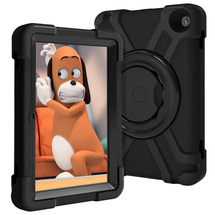 For Amazon Kindle Fire HD8 (2020) PC + Silicone Shockproof Combination Case with 360 Degree Rotating Holder & Handle(Black) -  by buy2fix | Online Shopping UK | buy2fix