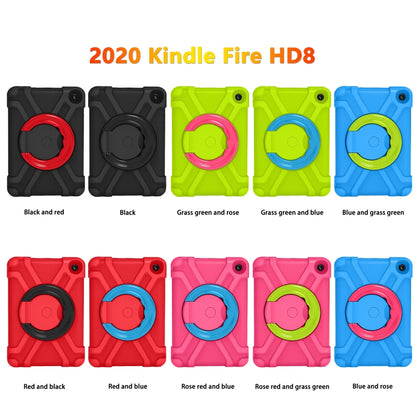 For Amazon Kindle Fire HD8 (2020) PC + Silicone Shockproof Combination Case with 360 Degree Rotating Holder & Handle(Glass Green + Rose Red) -  by buy2fix | Online Shopping UK | buy2fix