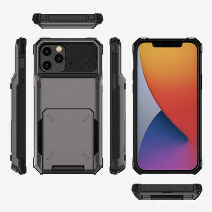 For iPhone 12 / 12 Pro Scratch-Resistant Shockproof Heavy Duty Rugged Armor Protective Case with Card Solt(Dark Grey) - iPhone 12 / 12 Pro Cases by buy2fix | Online Shopping UK | buy2fix