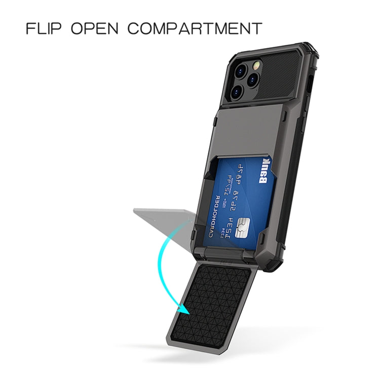 For iPhone 12 Pro Max Scratch-Resistant Shockproof Heavy Duty Rugged Armor Protective Case with Card Solt(Blue) by buy2fix