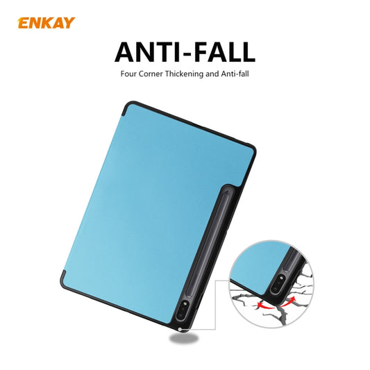 ENKAY ENK-8011 PU Leather + TPU Smart Case with Pen Slot for Samsung Galaxy Tab S8 / Galaxy Tab S7 11.0 T870 / T875(Light Blue) - Galaxy Tab S8 Cases by ENKAY | Online Shopping UK | buy2fix