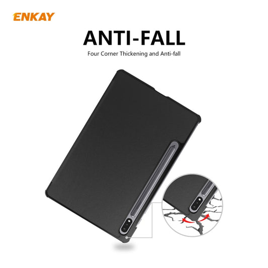 ENKAY ENK-8010 PU Leather + Plastic Smart Case with Three-folding Holder for Samsung Galaxy Tab S8 / Galaxy Tab S7 11.0 T870 / T875(Black) - Galaxy Tab S8 Cases by ENKAY | Online Shopping UK | buy2fix