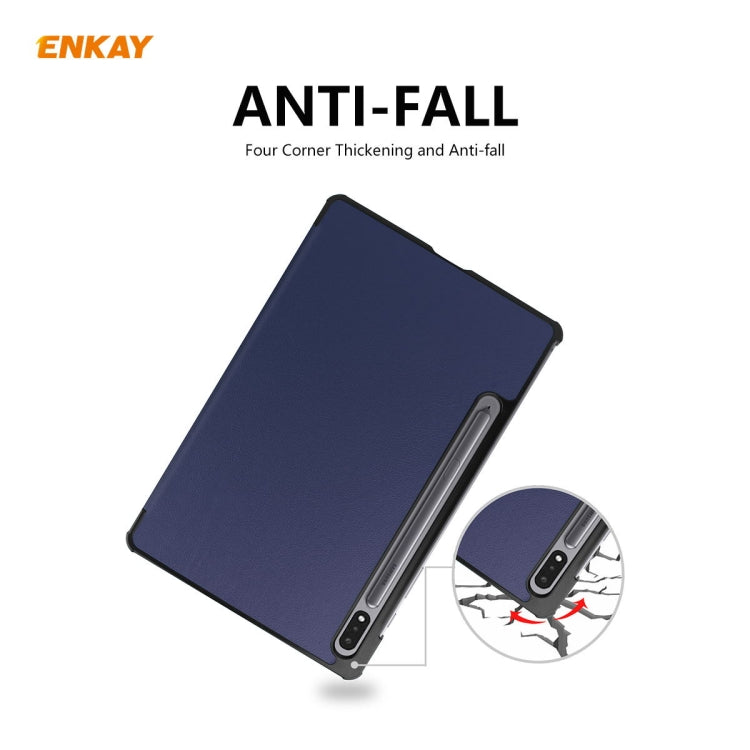 ENKAY ENK-8010 PU Leather + Plastic Smart Case with Three-folding Holder for Samsung Galaxy Tab S8 / Galaxy Tab S7 11.0 T870 / T875(Dark Blue) - Galaxy Tab S8 Cases by ENKAY | Online Shopping UK | buy2fix