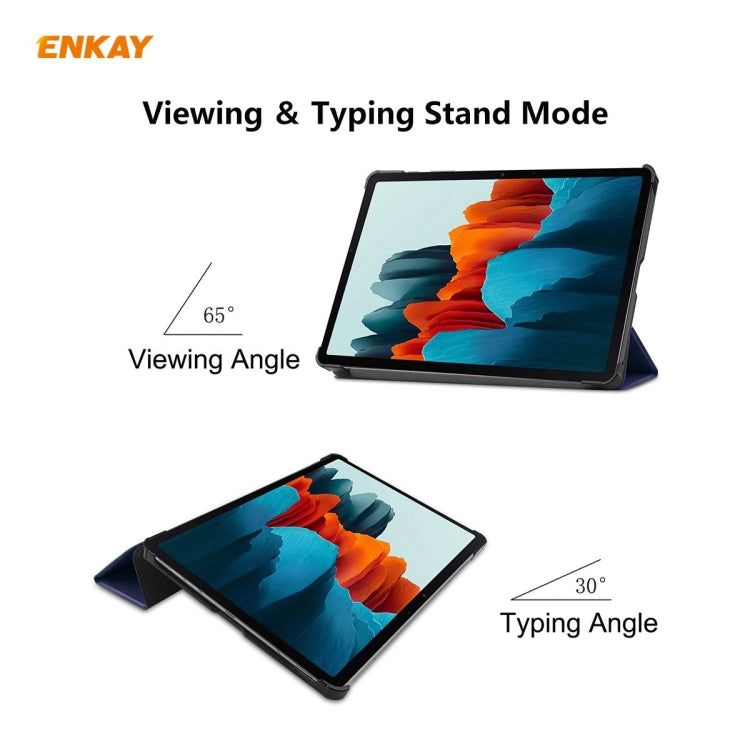 ENKAY ENK-8010 PU Leather + Plastic Smart Case with Three-folding Holder for Samsung Galaxy Tab S8 / Galaxy Tab S7 11.0 T870 / T875(Dark Blue) - Galaxy Tab S8 Cases by ENKAY | Online Shopping UK | buy2fix