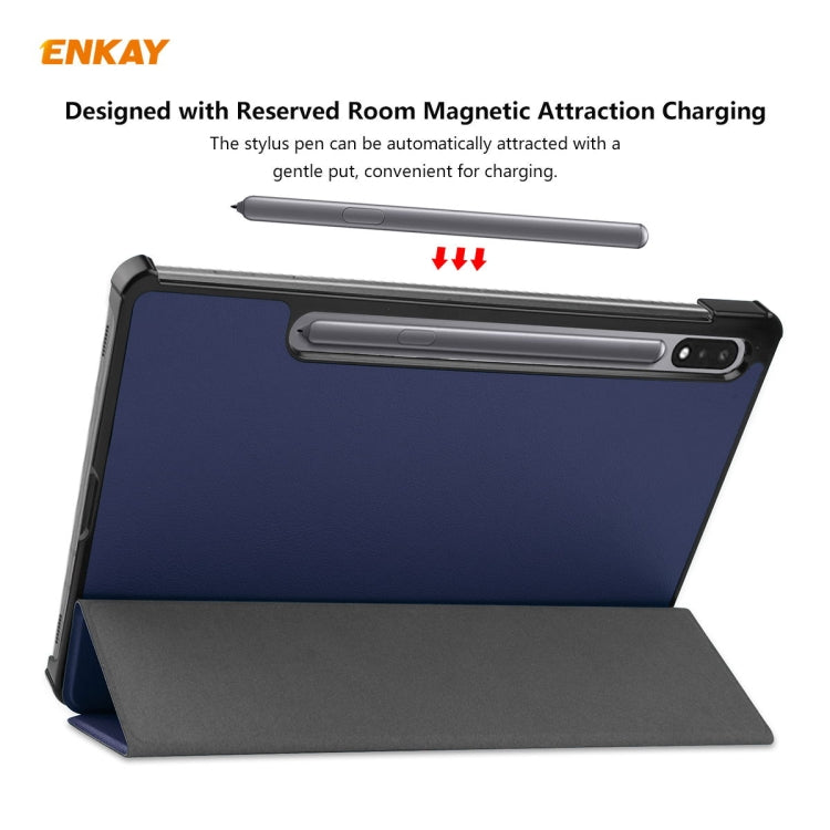 ENKAY ENK-8010 PU Leather + Plastic Smart Case with Three-folding Holder for Samsung Galaxy Tab S8 / Galaxy Tab S7 11.0 T870 / T875(Dark Blue) - Galaxy Tab S8 Cases by ENKAY | Online Shopping UK | buy2fix