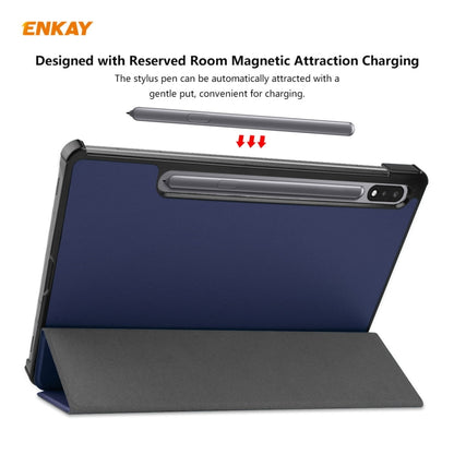 ENKAY ENK-8010 PU Leather + Plastic Smart Case with Three-folding Holder for Samsung Galaxy Tab S8 / Galaxy Tab S7 11.0 T870 / T875(Dark Blue) - Galaxy Tab S8 Cases by ENKAY | Online Shopping UK | buy2fix