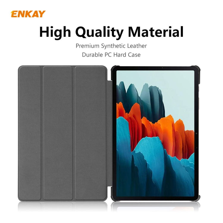 ENKAY ENK-8010 PU Leather + Plastic Smart Case with Three-folding Holder for Samsung Galaxy Tab S8 / Galaxy Tab S7 11.0 T870 / T875(Dark Blue) - Galaxy Tab S8 Cases by ENKAY | Online Shopping UK | buy2fix