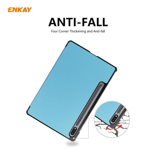 ENKAY ENK-8010 PU Leather + Plastic Smart Case with Three-folding Holder for Samsung Galaxy Tab S8 / Galaxy Tab S7 11.0 T870 / T875(Light Blue) - Galaxy Tab S8 Cases by ENKAY | Online Shopping UK | buy2fix