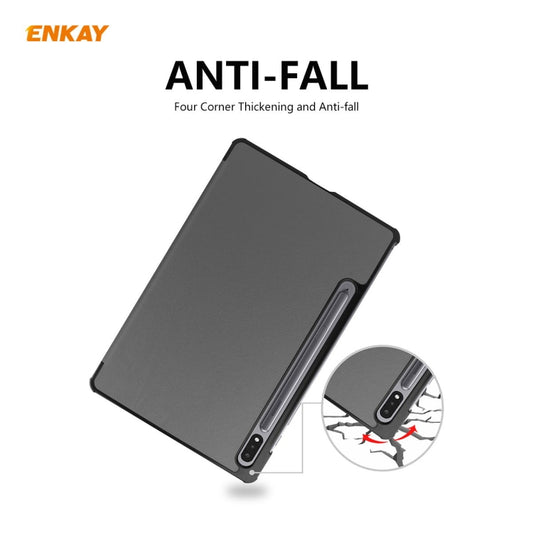 ENKAY ENK-8010 PU Leather + Plastic Smart Case with Three-folding Holder for Samsung Galaxy Tab S8 / Galaxy Tab S7 11.0 T870 / T875(Grey) - Galaxy Tab S8 Cases by ENKAY | Online Shopping UK | buy2fix
