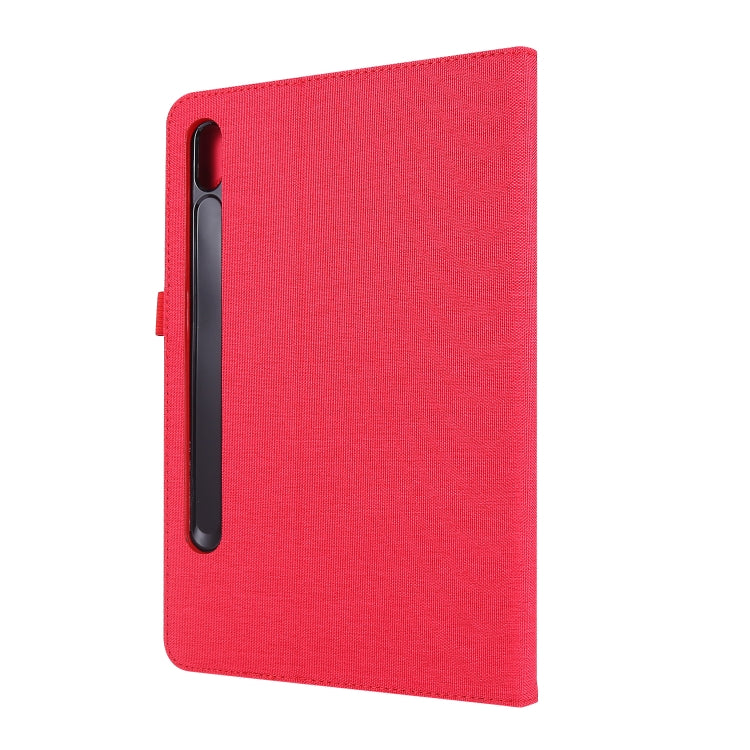 For Samsung Galaxy Tab S8 / Galaxy Tab S7 T870/T875 Horizontal Flip TPU + Fabric PU Leather Protective Case with Card Slots & Holder(Red) by buy2fix