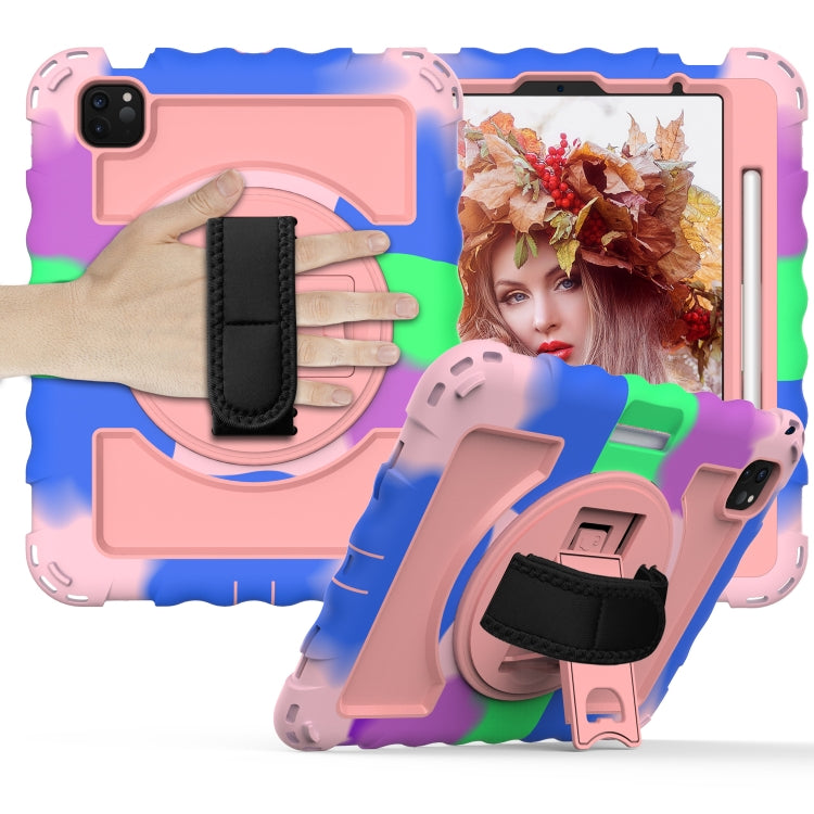 For iPad Air 2022 / 2020 10.9 360 Degree Rotation PC + Silicone Shockproof Combination Case with Holder & Hand Grip Strap & Neck Strap & Pen Slot Holder(Colorful+Rose Gold) - iPad Air (2022) / (2020) 10.9 Cases by buy2fix | Online Shopping UK | buy2fix
