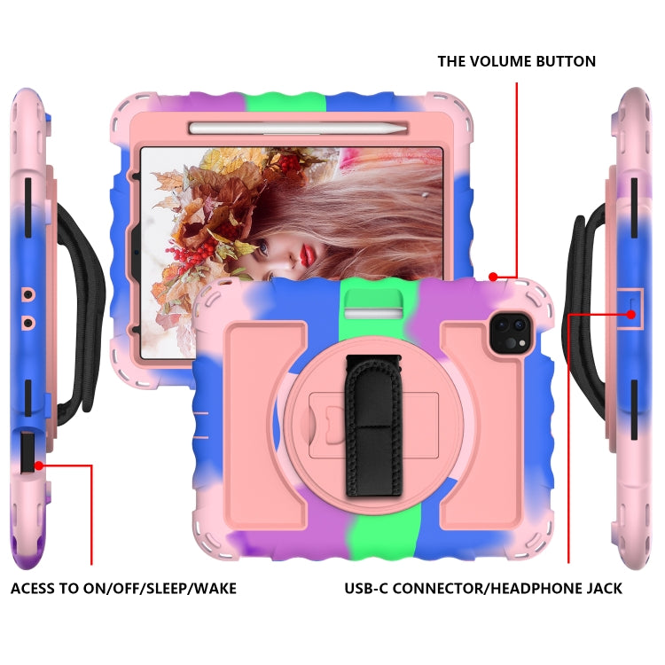 For iPad Air 2022 / 2020 10.9 360 Degree Rotation PC + Silicone Shockproof Combination Case with Holder & Hand Grip Strap & Neck Strap & Pen Slot Holder(Colorful+Rose Gold) - iPad Air (2022) / (2020) 10.9 Cases by buy2fix | Online Shopping UK | buy2fix