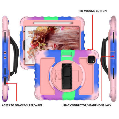 For iPad Air 2022 / 2020 10.9 360 Degree Rotation PC + Silicone Shockproof Combination Case with Holder & Hand Grip Strap & Neck Strap & Pen Slot Holder(Colorful+Rose Gold) - iPad Air (2022) / (2020) 10.9 Cases by buy2fix | Online Shopping UK | buy2fix
