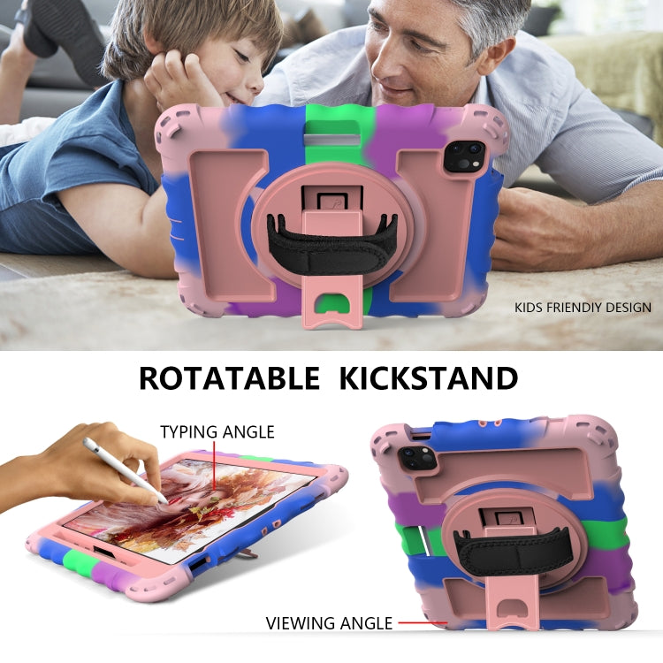 For iPad Air 2022 / 2020 10.9 360 Degree Rotation PC + Silicone Shockproof Combination Case with Holder & Hand Grip Strap & Neck Strap & Pen Slot Holder(Colorful+Rose Gold) - iPad Air (2022) / (2020) 10.9 Cases by buy2fix | Online Shopping UK | buy2fix