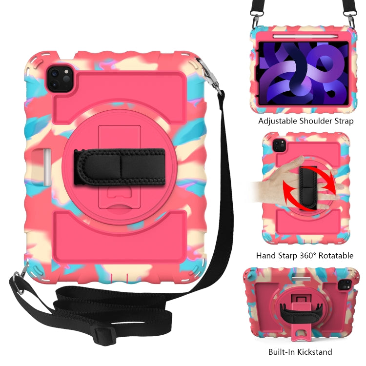 For iPad Air 2022 / 2020 10.9 360 Degree Rotation PC + Silicone Shockproof Combination Case with Holder & Hand Grip Strap & Neck Strap & Pen Slot Holder(Colorful+Hot Pink) - iPad Air (2022) / (2020) 10.9 Cases by buy2fix | Online Shopping UK | buy2fix