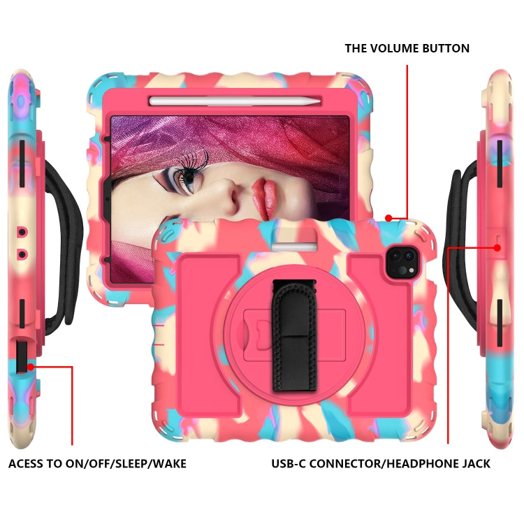 For iPad Air 2022 / 2020 10.9 360 Degree Rotation PC + Silicone Shockproof Combination Case with Holder & Hand Grip Strap & Neck Strap & Pen Slot Holder(Colorful+Hot Pink) - iPad Air (2022) / (2020) 10.9 Cases by buy2fix | Online Shopping UK | buy2fix