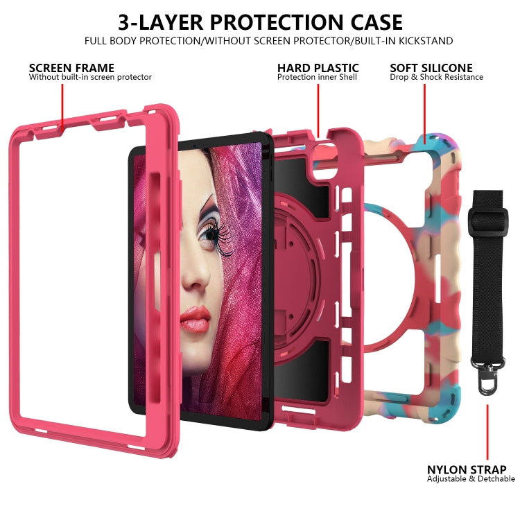 For iPad Air 2022 / 2020 10.9 360 Degree Rotation PC + Silicone Shockproof Combination Case with Holder & Hand Grip Strap & Neck Strap & Pen Slot Holder(Colorful+Hot Pink) - iPad Air (2022) / (2020) 10.9 Cases by buy2fix | Online Shopping UK | buy2fix