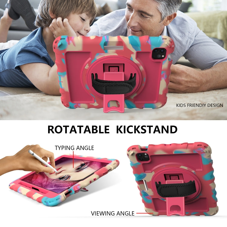 For iPad Air 2022 / 2020 10.9 360 Degree Rotation PC + Silicone Shockproof Combination Case with Holder & Hand Grip Strap & Neck Strap & Pen Slot Holder(Colorful+Hot Pink) - iPad Air (2022) / (2020) 10.9 Cases by buy2fix | Online Shopping UK | buy2fix