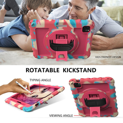 For iPad Air 2022 / 2020 10.9 360 Degree Rotation PC + Silicone Shockproof Combination Case with Holder & Hand Grip Strap & Neck Strap & Pen Slot Holder(Colorful+Hot Pink) - iPad Air (2022) / (2020) 10.9 Cases by buy2fix | Online Shopping UK | buy2fix