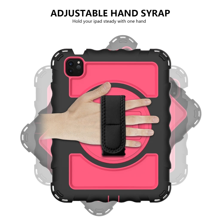 For iPad Air 2022 / 2020 10.9 360 Degree Rotation PC + Silicone Shockproof Combination Case with Holder & Hand Grip Strap & Neck Strap & Pen Slot Holder(Black+Hot Pink) - iPad Air (2022) / (2020) 10.9 Cases by buy2fix | Online Shopping UK | buy2fix