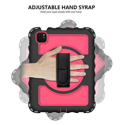 For iPad Air 2022 / 2020 10.9 360 Degree Rotation PC + Silicone Shockproof Combination Case with Holder & Hand Grip Strap & Neck Strap & Pen Slot Holder(Black+Hot Pink) - iPad Air (2022) / (2020) 10.9 Cases by buy2fix | Online Shopping UK | buy2fix