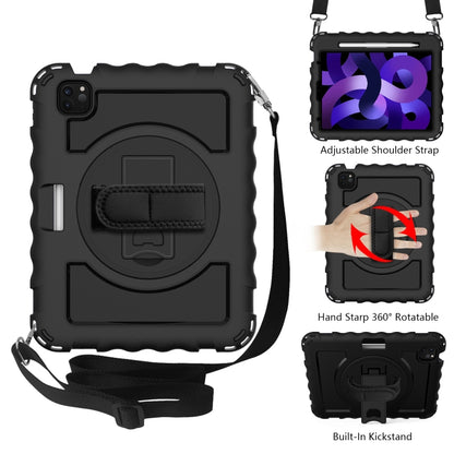 For iPad Air 2022 / 2020 10.9 360 Degree Rotation PC + Silicone Shockproof Combination Case with Holder & Hand Grip Strap & Neck Strap & Pen Slot Holder(Black) - iPad Air (2022) / (2020) 10.9 Cases by buy2fix | Online Shopping UK | buy2fix