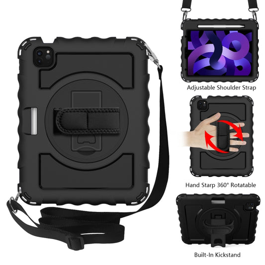 For iPad Air 2022 / 2020 10.9 360 Degree Rotation PC + Silicone Shockproof Combination Case with Holder & Hand Grip Strap & Neck Strap & Pen Slot Holder(Black) - iPad Air (2022) / (2020) 10.9 Cases by buy2fix | Online Shopping UK | buy2fix