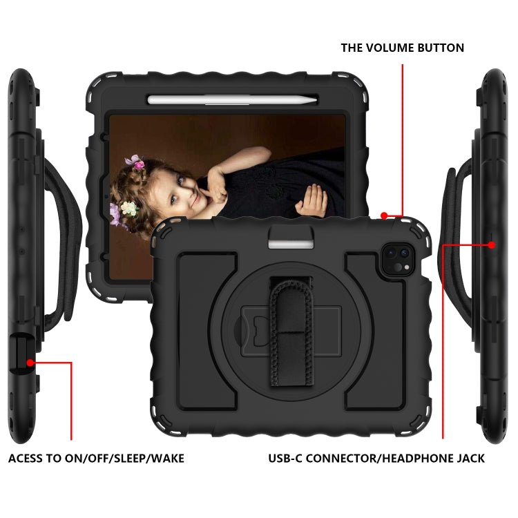 For iPad Air 2022 / 2020 10.9 360 Degree Rotation PC + Silicone Shockproof Combination Case with Holder & Hand Grip Strap & Neck Strap & Pen Slot Holder(Black) - iPad Air (2022) / (2020) 10.9 Cases by buy2fix | Online Shopping UK | buy2fix