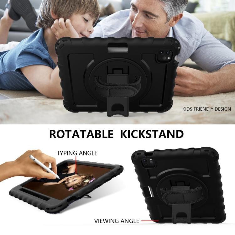 For iPad Air 2022 / 2020 10.9 360 Degree Rotation PC + Silicone Shockproof Combination Case with Holder & Hand Grip Strap & Neck Strap & Pen Slot Holder(Black) - iPad Air (2022) / (2020) 10.9 Cases by buy2fix | Online Shopping UK | buy2fix
