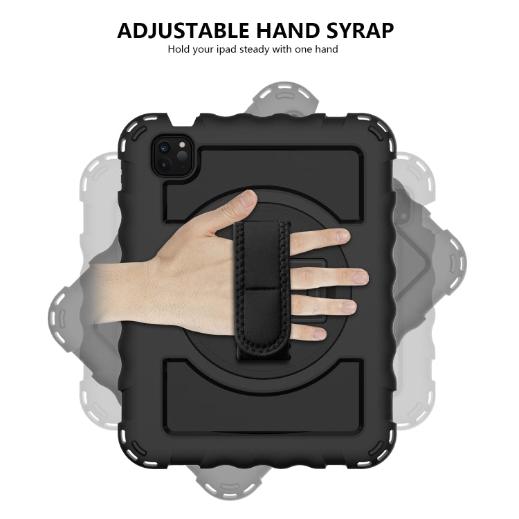 For iPad Air 2022 / 2020 10.9 360 Degree Rotation PC + Silicone Shockproof Combination Case with Holder & Hand Grip Strap & Neck Strap & Pen Slot Holder(Black) - iPad Air (2022) / (2020) 10.9 Cases by buy2fix | Online Shopping UK | buy2fix